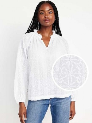 Old Navy Ruffle-Trim Split-Neck Top White | CGZ041925