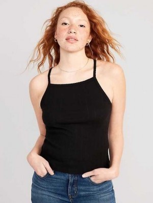 Old Navy Scallop-Trimmed Pointelle-Knit Cami Top Black | JIT289451