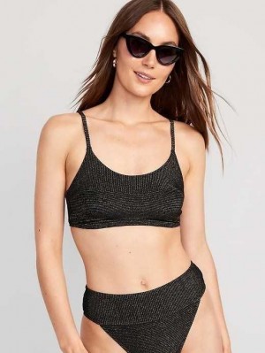 Old Navy Scoop-Neck Metallic Shine Bikini Swim Top Black | RVP851673