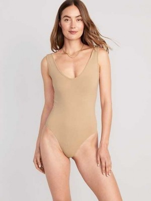 Old Navy Seamless V-Neck Tank Bodysuit Brown | JTV842936