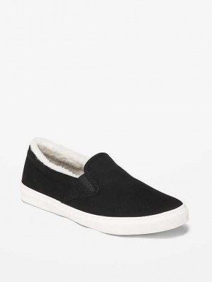 Old Navy Sherpa-Lined Canvas Slip-On Sneakers Blackjack | LIS389602