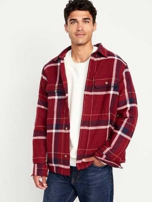 Old Navy Sherpa-Lined Flannel Shacket Burgundy | TPJ032619