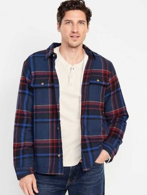 Old Navy Sherpa-Lined Flannel Shacket Navy | ZDN127940