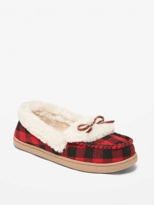 Old Navy Sherpa-Lined Gingham Cozy Moccasin Slippers Red | TGM857639