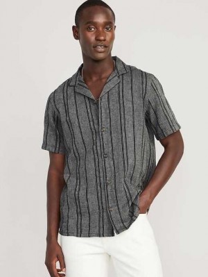 Old Navy Short-Sleeve Linen-Blend Camp Shirt Black Stripes | ACG843520