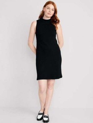 Old Navy Sleeveless Mock-Neck Rib-Knit Mini Shift Dress Blackjack | XPQ085936