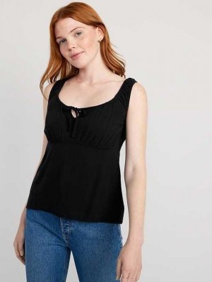 Old Navy Sleeveless Tie-Front Crepe Top Black | XFU851370