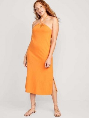 Old Navy Slub-Knit Halter Midi Shift Dress Wild Papaya | AXW138790