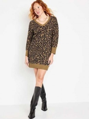 Old Navy SoSoft Printed Mini Sweater Dress Cheetah | OXK593412