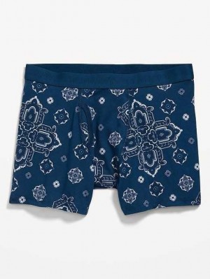 Old Navy Soft-Washed Built-In Flex Printed Boxer-Brief Underwear Blue | DXJ380614