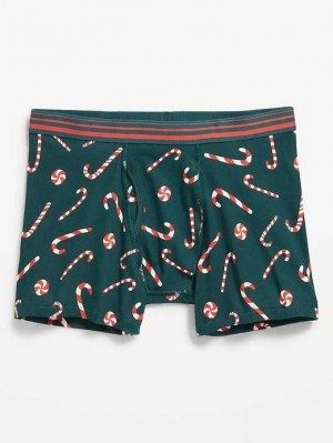 Old Navy Soft-Washed Built-In Flex Printed Boxer-Brief Underwear Candy Cane Print | BJS501639