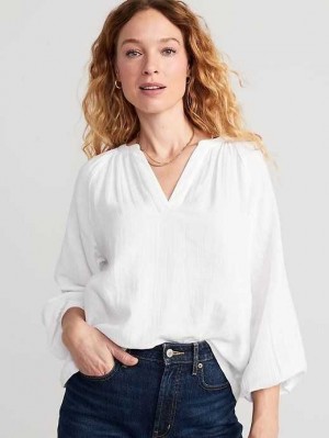 Old Navy Split-Neck Blouse White | MXN743502