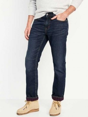 Old Navy Straight Flannel-Lined Built-In Flex Jeans Dark Wash | OAW691078