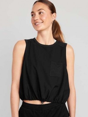 Old Navy StretchTech Cinched-Hem Cropped Top Black | XWN309782