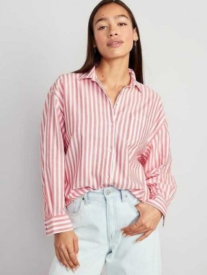 Old Navy Striped Oxford Boyfriend Shirt White / Red Stripes | QLD204976