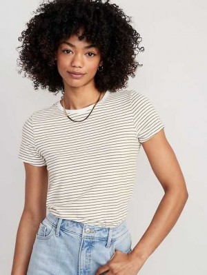 Old Navy Striped Slim-Fit Cropped T-Shirt Brown Stripes | CQA157234