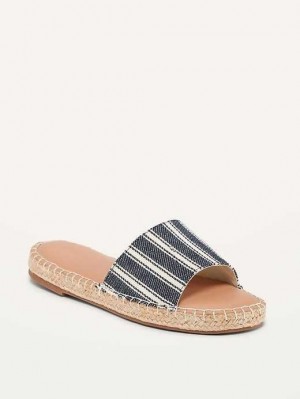 Old Navy Striped Textile Espadrille Slide Sandals Navy Stripes | OTU534016