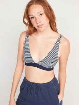 Old Navy Supima Cotton-Blend Plunge Bralette Top Dark Blue Stripes | KVU231546