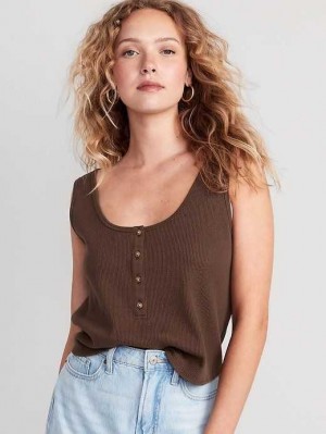 Old Navy Thermal-Knit Cropped Henley Tank Top Espresso | QTN325964