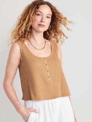 Old Navy Thermal-Knit Cropped Henley Tank Top Acacia | XYZ195473