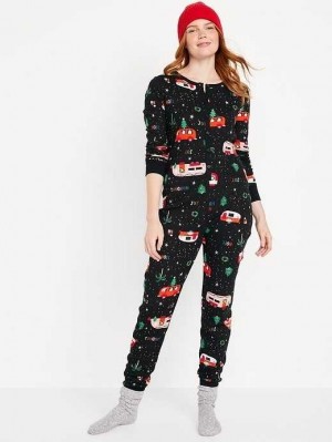 Old Navy Thermal-Knit Pajama One-Piece Holiday Campers | SMI654389