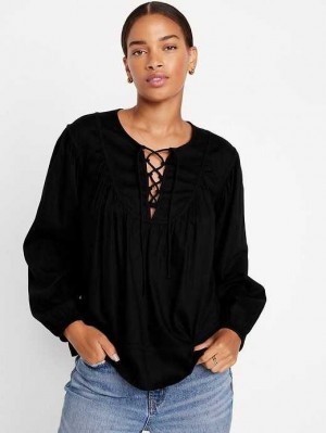 Old Navy Tie-Front Boho Swing Blouse Black | UYI094527