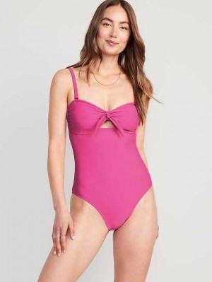 Old Navy Tie-Front Keyhole Bandeau-Style One-Piece Swimsuit Dragon Fruit | QYS985164