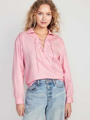 Old Navy Tie-Front Poplin Top Pink | ZBM468309