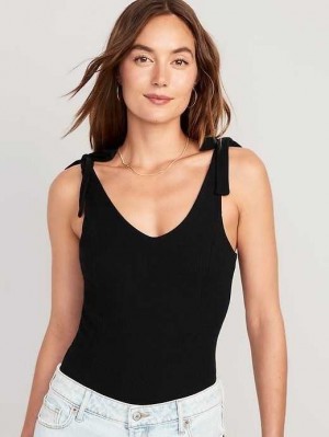 Old Navy Tie-Shoulder V-Neck Rib-Knit Bodysuit Black | EOR109357