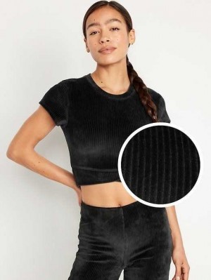 Old Navy Ultra-Cropped Velour Performance Top Black | BTA153798