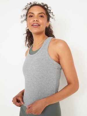 Old Navy UltraLite Cropped Rib-Knit Racerback Tank Top Light Grey | DIL732149