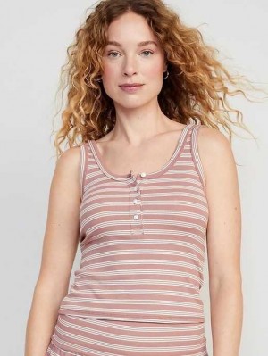 Old Navy UltraLite Rib-Knit Henley Lounge Tank Top Brown Stripes | NHR352190