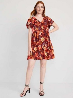 Old Navy V-Neck Tiered Floral Mini Swing Dress Red | XKG437802