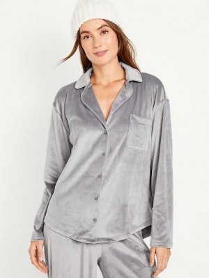 Old Navy Velour Pajama Shirt Cinder Smoke | FXY205497