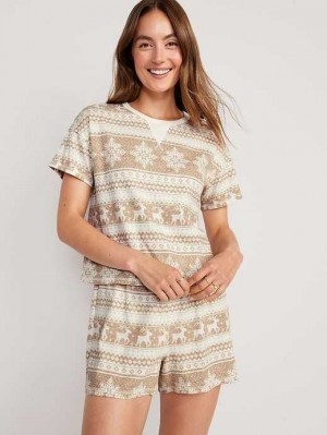 Old Navy Waffle-Knit Pajama Shorts Set Neutral Fair Isle | GWZ049381