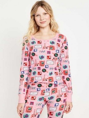 Old Navy Waffle-Knit Pajama Top Pink | XKO913824