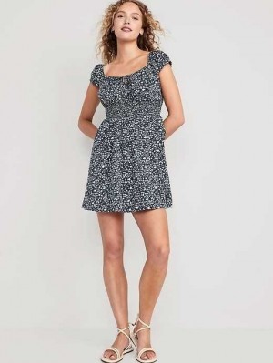 Old Navy Waist-Defined Floral Mini Dress Navy | TYK389460