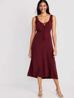 Old Navy Waist-Defined Sleeveless Crepe Midi Dress Red Burgundy | VWG738162