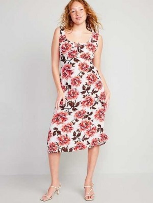 Old Navy Waist-Defined Sleeveless Printed Crepe Midi Dress Cream | ZEG018792