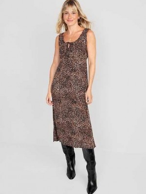 Old Navy Waist-Defined Sleeveless Printed Crepe Midi Dress Wild Spots | GIY016839