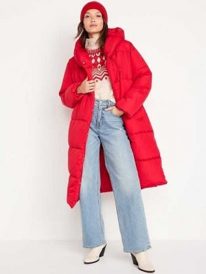 Old Navy Water-Resistant Long Hooded Puffer Coat Red | KFZ758132