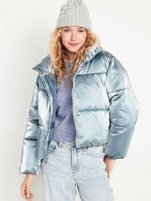 Old Navy Water-Resistant Shiny Puffer Jacket Blue | IPD814723