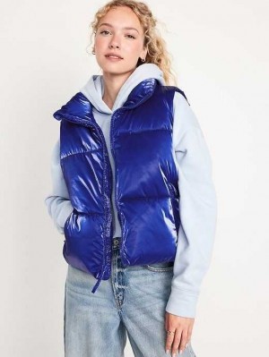 Old Navy Water-Resistant Shiny Puffer Vest Blue | IWB138027