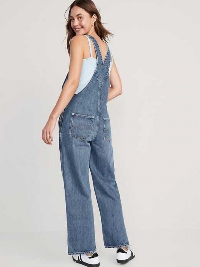 Old Navy Baggy Wide-Leg Non-Stretch Ripped Jean Overalls Wash | LEC891605