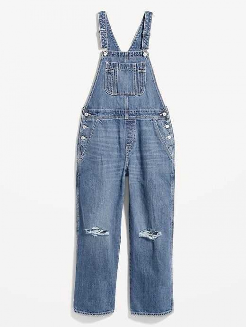 Old Navy Baggy Wide-Leg Non-Stretch Ripped Jean Overalls Wash | LEC891605