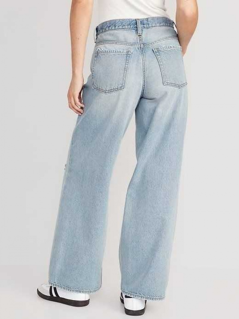 Old Navy Baggy Wide-Leg Non-Stretch Ripped Jeans Light Wash | FKD519740