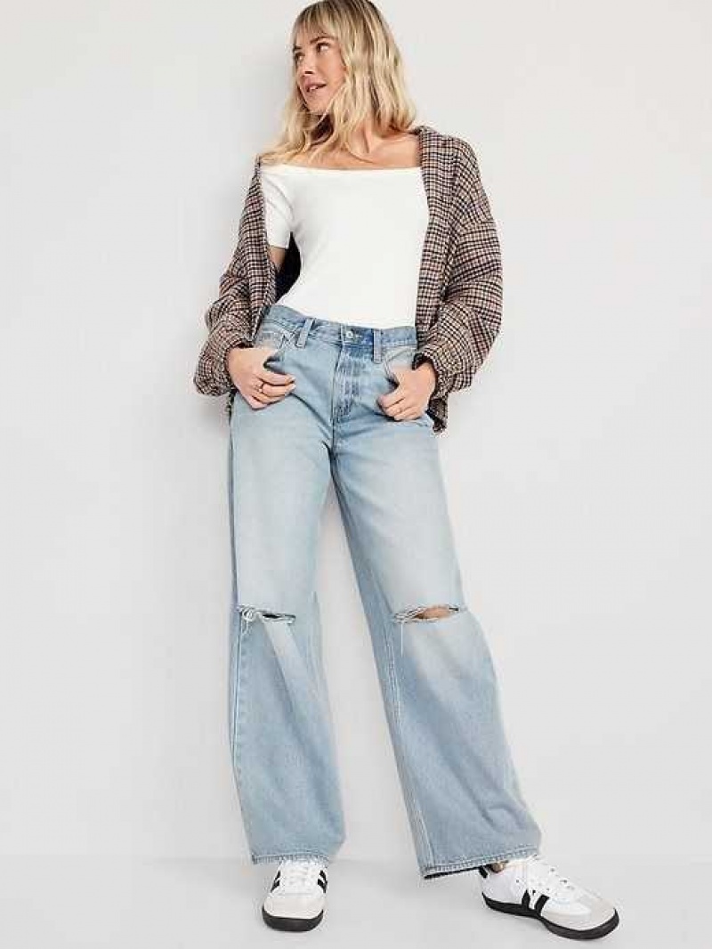 Old Navy Baggy Wide-Leg Non-Stretch Ripped Jeans Light Wash | FKD519740