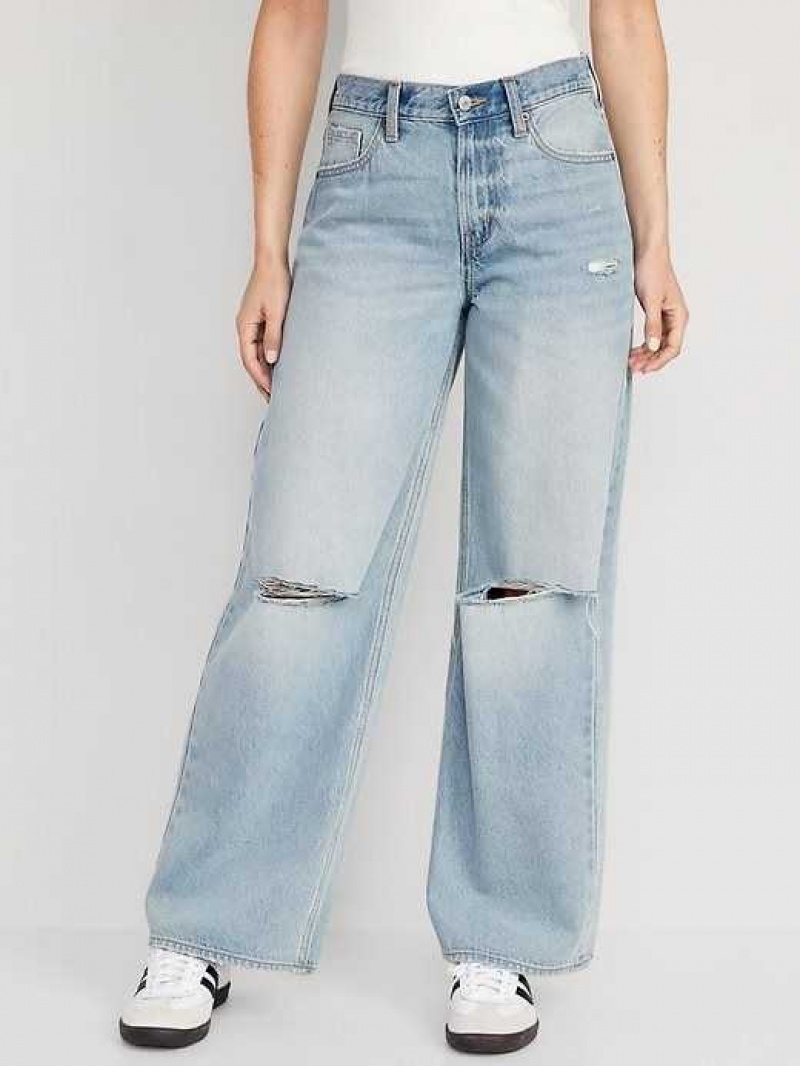 Old Navy Baggy Wide-Leg Non-Stretch Ripped Jeans Light Wash | FKD519740