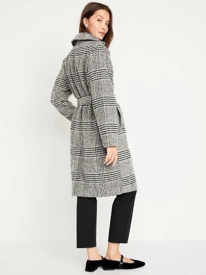 Old Navy Belted Plaid Overcoat Black | YGI670453