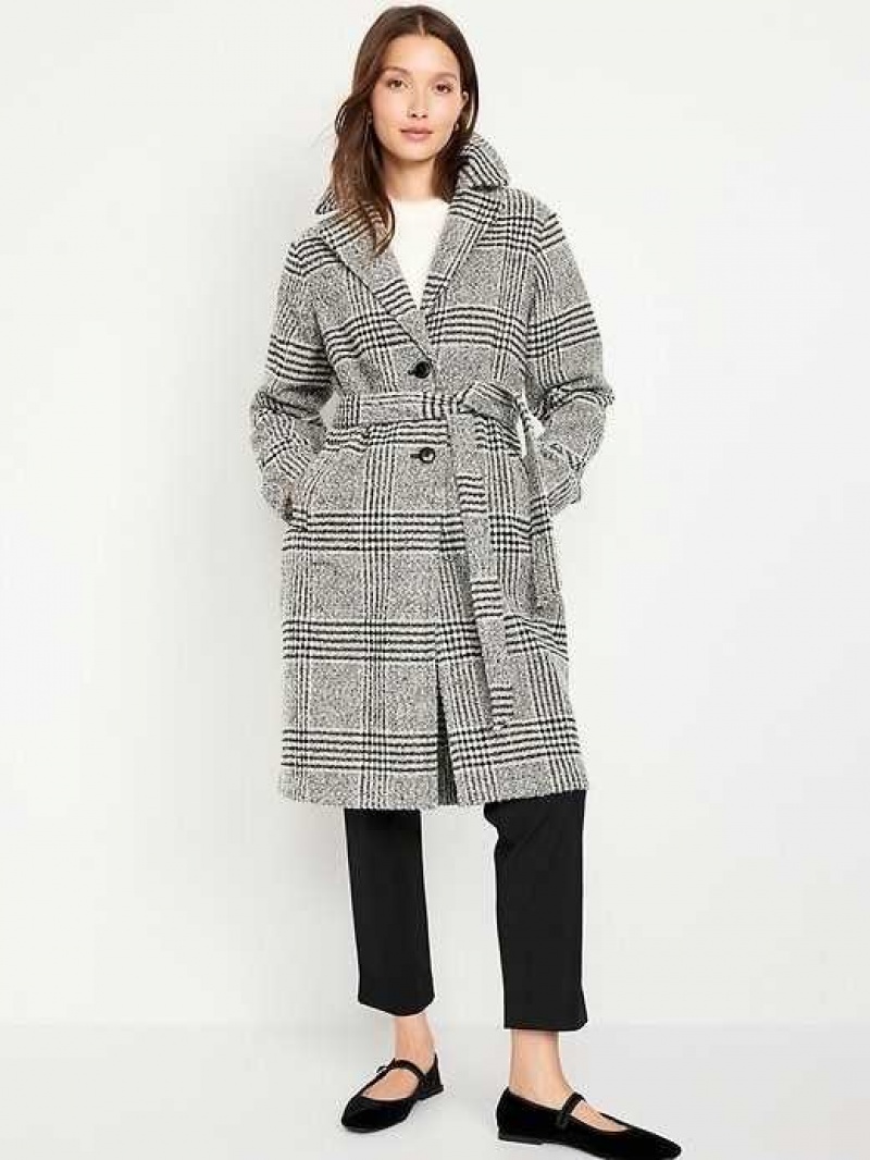 Old Navy Belted Plaid Overcoat Black | YGI670453